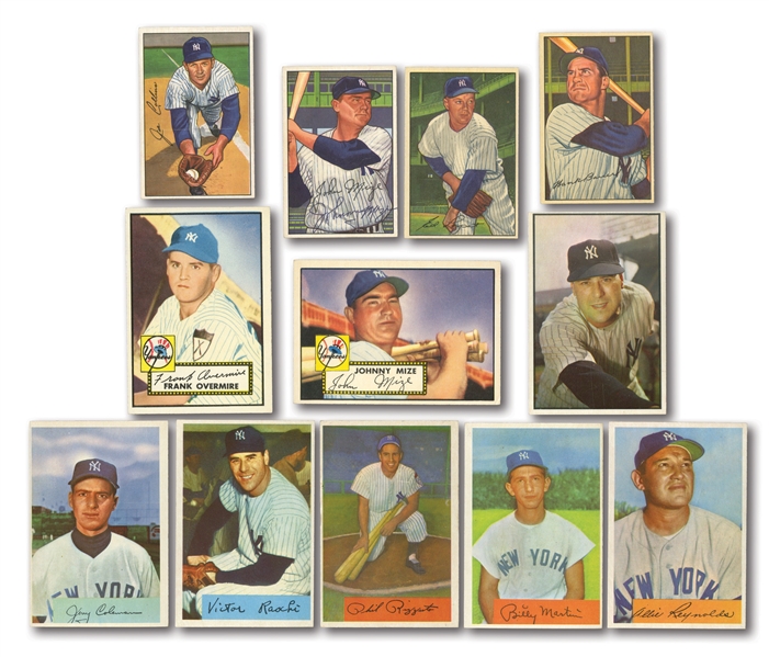 YANKEES CARD LOT OF (25) 1950-61 BOWMAN & TOPPS INCL. JOHNNY MIZE (ONE SIGNED), RIZZUTO, STENGEL, ETC.
